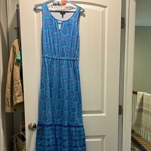 Talbots Blue Sleeveless Crew Neck Maxi Dress
